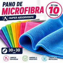 Kit 10 Panos de Microfibra 30x30 Multiuso Alta Absorção Limpeza Casa Carro Kit 10 Panos de Microfibra 30x30 Multiuso Alta Absorção Limpeza Casa Carro