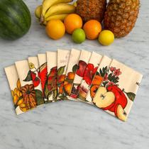 Kit 10 Panos De Prato Crú Extra Rústico Coleção Frutas Decoração Algodão Sofisticado Pano Rústico