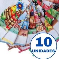 Kit 10 Panos de Prato Grandes Estampados com Viés 100% Algodão Cozinha Atacado Pronta Entrega Kit 10 Panos de Prato Grandes Estampados com Viés 100% Algodão Cozinha Atacado Pronta Entrega