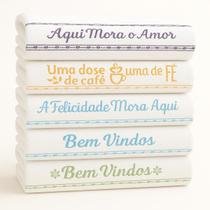 Kit 10 Panos de Prato Jacquard Atoalhado Toalha Copa Cozinha Frases Bordar