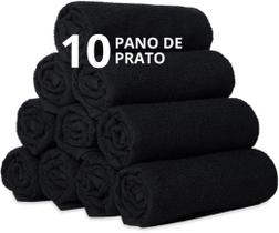 Kit 10 Panos De Prato Liso 40X65Cm Preto Atoalhado Cozinha