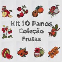 Kit 10 Panos Prato Algodão Cru Rústico Coleção Frutas Kit 10 Panos Prato Algodão Cru Rústico Coleção Frutas
