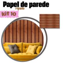 Kit 10 Papel de Parede adesivo 5m ripado madeira tabaco lavável quarto sala cabeceiras