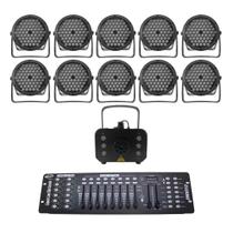 Kit 10 Par Led Slim Rgb + Máq De Fumaça 1200W + Mesa Dmx 512