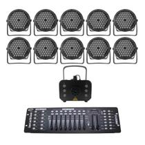 Kit 10 Par Led Slim Rgb + Máq De Fumaça 1200W + Mesa Dmx 512 - OneLight