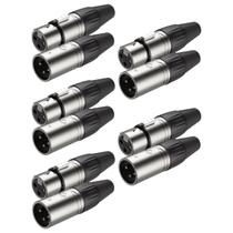 Kit 10 Par Plug XLR Macho + Fêmea Metal Profissional 3 Vias Roxtone