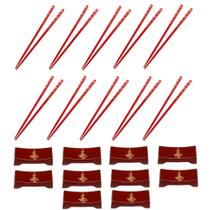 Kit 10 Pares de Hashi para Comida Japonesa 22cm + 10 Hashioki Descanso Vermelho Nihon Shikko