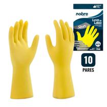 Kit 10 Pares de Luvas Nobre Borracha/Látex Hipoalergênica M Amarela Nobre Silver Louças Cozinha