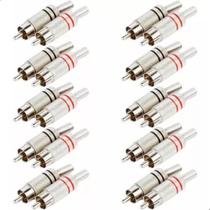 Kit 10 Pares Plug Conector Rca Macho Blindado Metal 20 Peças