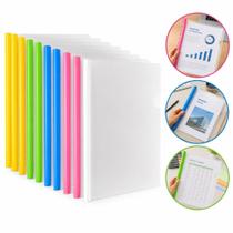 Kit 10 pastas a4 com canaleta transparente para documentos folhas escritorio organizador fichario multiuso