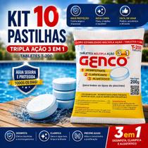 Kit 10 Pastilhas Cloro Multiação Genco 3 em 1 Para Piscinas Kit 10 Pastilhas Cloro Multiação Genco 3 em 1 Para Piscinas