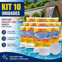 Kit 10 Pastilhas Cloro Multiação Genco 3 em 1 Para Piscinas