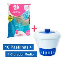 Kit 10 Pastilhas Montreal 200g E Flutuador Clorador Piscina - montreal - brustec