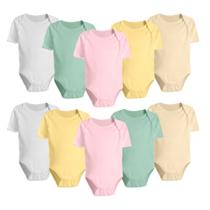 Kit 10 Pç Body Manga Curta Liso Roupa Para Bebê 100% Algodão Kit 10 Pç Body Manga Curta Liso Roupa Para Bebê 100% Algodão