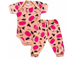 Kit 10 Pçs - 5 Body + 5 Calça Estampados Pijama Bebê Algodão