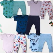 Kit 10 Pçs Body E Mijão Bebe M/curta Malha Estampada 100% Algodão Menino Kit 10 Pçs Body E Mijão Bebe M/curta Malha Estampada 100% Algodão Menino