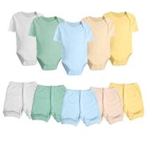 Kit 10 Pçs Body Manga Curta e Short Liso Bebê Maternidade Kit 10 Pçs Body Manga Curta e Short Liso Bebê Maternidade