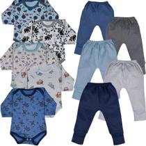 Kit 10 Pçs Body Manga Longa E Mijão Pé Reversível Menino