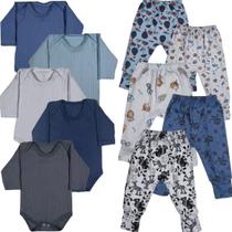 Kit 10 Pçs Body Manga Longa E Mijão Pé Reversível Menino