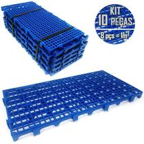 Kit 10 Pçs Pallet Estrado Plástico 2,5 x 25x50 Azul Multiuso - Pallets