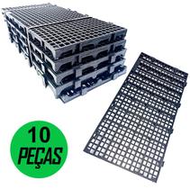 Kit 10 Pçs Pallet Plástico Estrado 2,5 x 25x50 Cm Cor Preto - Piso Multiuso