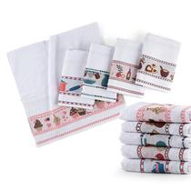 Kit 10 Pçs Pano de Copa Prato para Cozinha Felpudo com Barrado Estampado Sortido Kit 10 Pçs Pano de Copa Prato para Cozinha Felpudo com Barrado Estampado Sortido