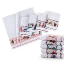 Kit 10 Pçs Pano de Copa Prato para Cozinha Felpudo com Barrado Estampado Sortido Kit 10 Pçs Pano de Copa Prato para Cozinha Felpudo com Barrado Estampado Sortido