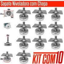 Kit 10 Pçs Pé Nivelador Para Móveis Com Placa Reg. Altura 2 a 4cm