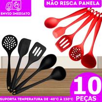 Kit 10 Peça Silicone Conjunto Utensílios 2 Colher/ 2 Espátula/ 2 Espátula Vazada/ 2Concha/ 2 Escumadeira