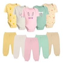 Kit 10 Peças Bebê Body Manga Curta Estampado e Mijão Algodão Kit 10 Peças Bebê Body Manga Curta Estampado e Mijão Algodão