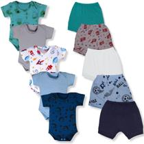 Kit 10 Peças Body Bebe M/Curta E Shorts 100% Algodão Menino