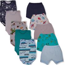 Kit 10 Peças Body Regata E Shorts Bebe Algodão Menino Menina