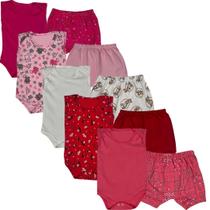 Kit 10 Peças Body Regata E Shorts Bebe Menina 100% Algodão