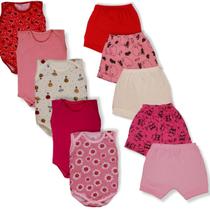 Kit 10 Peças Body Regata E Shorts Bebe Menina 100% Algodão Kit 10 Peças Body Regata E Shorts Bebe Menina 100% Algodão