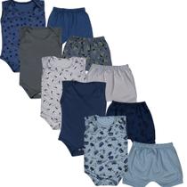 Kit 10 Peças Body Regata E Shorts Bebe Menino 100% Algodão