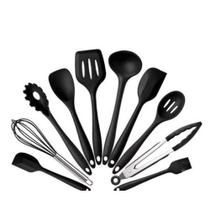 Kit 10 Peças Colheres De Silicone Cabo Inox Utensílios Cozinha