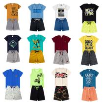 Kit 10 Peças de Roupas Infantis Masculina Verão 5 Camisetas + 5 Bermudas