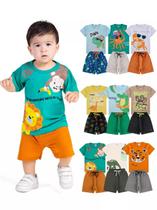 Kit 10 Peças de Roupas para bebê Menino 5 Camisetas 5 Bermudas Kit com 5 Conjuntos Infantil Verão para Menino Bebê dias quentes Kit 10 Peças de Roupas para bebê Menino 5 Camisetas 5 Bermudas Kit com 5 Conjuntos Infantil Verão para Menino Bebê dias quentes