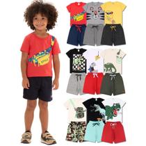 Kit 10 Peças de Roupas para bebê Menino 5 Camisetas 5 Bermudas Kit com 5 Conjuntos Infantil Verão para Menino Bebê dias quentes
