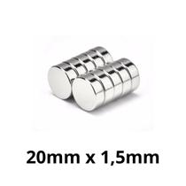 Kit 10 Peças Imã Neodímio Disco Magnético N35 20 x 1,5 mm Super Forte Potente Redondo