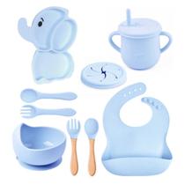 Kit 10 Peças Introdução Alimentar Infantil Conjunto Papinha Pratinho Silicone Babador Anatomico Babador Copo Tigela Criança