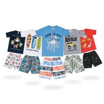KIT 10 PEÇAS - Masculinos Infantil Bermuda Tactel c/ Camiseta Algodão = 5 Conjuntos Roupa Infantil