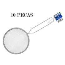 Kit 10 Peças Peneira Coador Inox com Cabo 12x24 Cm