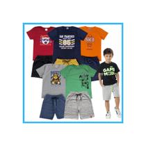 Kit 10 Peças Roupa Infantil Menino Verão 5 Camisas + 5 Shorts