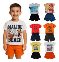 Kit 10 Peças Roupas Infantis Masculinas 5 Conjuntos Camiseta e Bermuda Sortidos