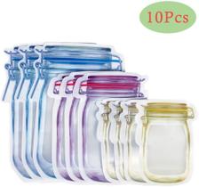 Kit 10 Peças Saco Zip Mantimentos Reutilizável Modelo Pote para Cozinha Universal Armazenamento Versátil Mantém Alimentos Geladeira Organizada