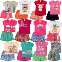 Kit 10 Peças Sortidas de Roupas Infantil Menina - 5 Camisetas + 5 Bermudas - Kit com 5 Conjuntos - Benetex Kids