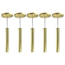 Kit 10 Pendente Tubo Dourado 30Cm Cabo Cristal + Led