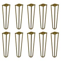 Kit 10 Pés de Metal 25 CM Hairpin Legs Rack e Puffs Dourado G41
