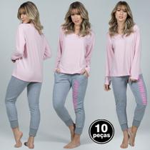 Kit 10 Pijama Conjunto Longo Moda Inverno Calça Jogger Moletom Confortável